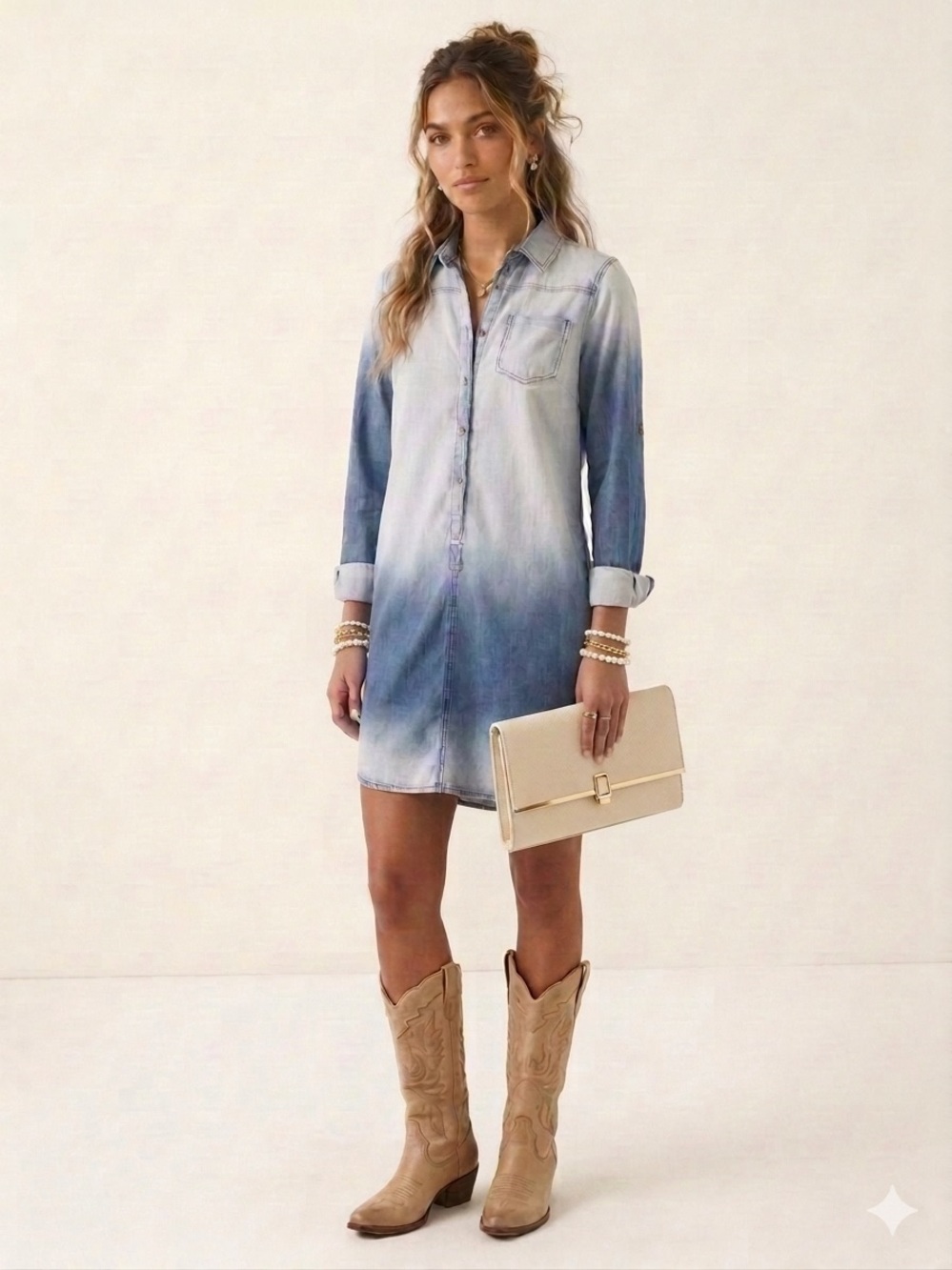 Chocolate Western Chambray Dip Dye Ombre Shirt Dress - Excellent Condition Sz S - Picture 4 of 16
